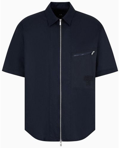 Armani Exchange Short-sleeved Shirt With Pocket - Blue