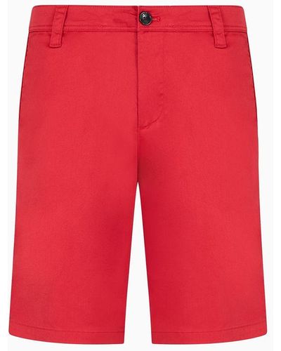 Armani Exchange Stretch Cotton Poly Satin Bermuda Shorts - Red