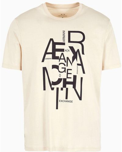 Armani Exchange Pima Cotton Jersey T-shirt With Maxi Logo Print - Natural