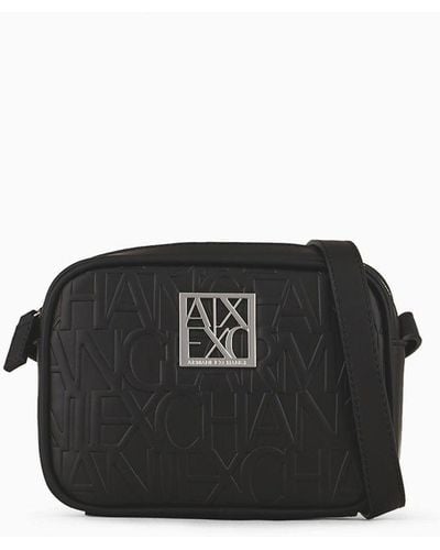 Armani Exchange Camera Case Con Scritta Logo All-over A Contrasto - Nero
