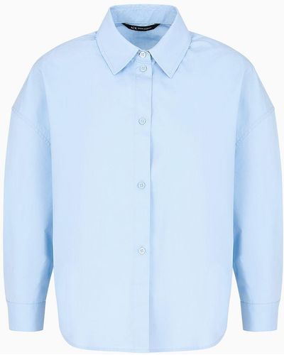 Armani Exchange Boxy Shirt In Cotton Poplin - Blue