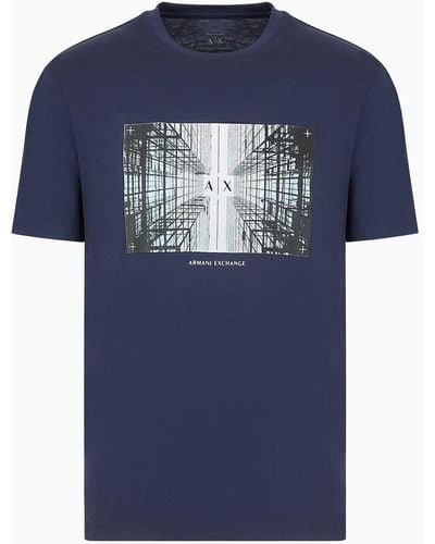 Armani Exchange Regular Fit Cotton T-shirt With Photographic Print - Blue