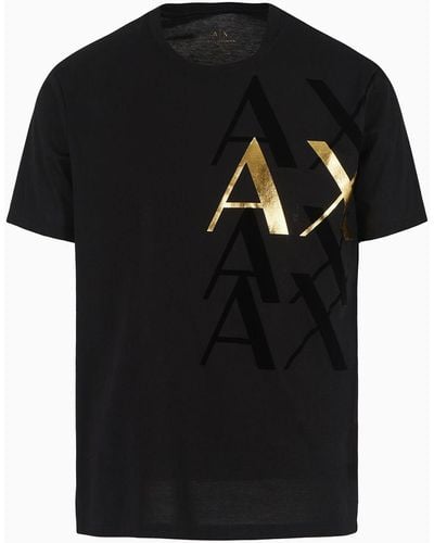 Armani Exchange Regular Fit T-shirt In Mercerized Cotton With Metal Print - Black