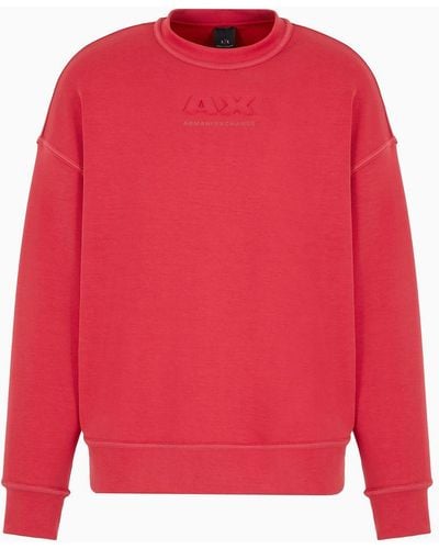 Armani Exchange Crew-neck Sweatshirt With Small Tone-on-tone Logo - Red