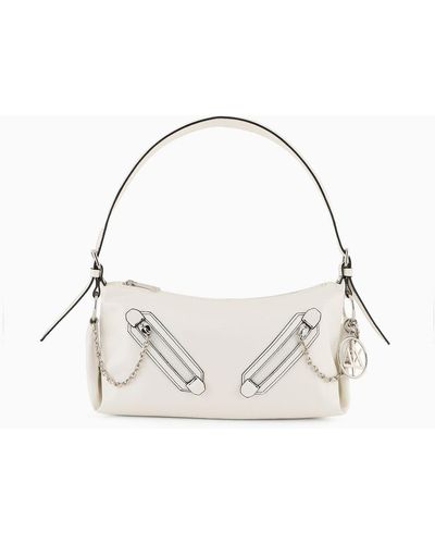 Armani Exchange Shoulder Bag With Decorative Zips - White