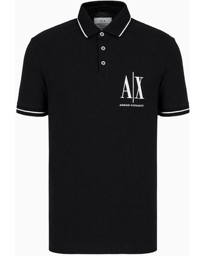 Armani Exchange Icon Logo Cotton Piqué Polo Shirt - Black