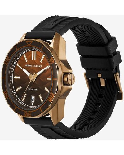 Armani Exchange Uhr Mit Drei Zeigern, Datumsanzeige Und Schwarzem Silikonarmband