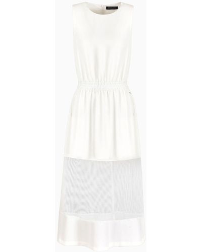 Armani Exchange Asv Recycled Fabric Transparent Mesh Detail Long Dress - White