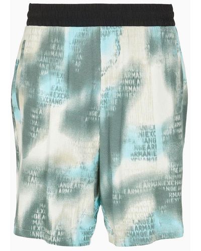 Armani Exchange Shorts In Camouflage Waffle Fabric - Green
