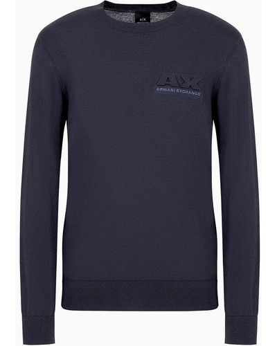 Armani Exchange Crew-neck Sweater In Cotton Viscose And Silk - Blue