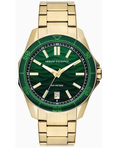 Armani Exchange Three-hand Date Gold-tone Stainless Steel Watch - Green