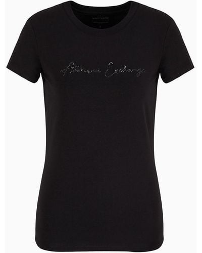 Armani Exchange Slim Fit T-shirt With Glitter Logo - Black
