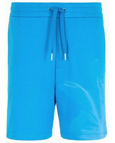 Armani Exchange Organic Cotton Shorts With Asv Foliage Print - Blue