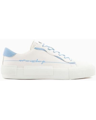 Armani Exchange Eco-leather Sneakers With Microsuede Details - White
