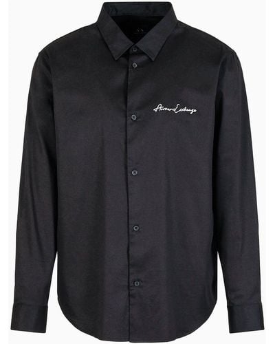 Armani Exchange Regular Fit Shirt In Stretch Satin Cotton - Black