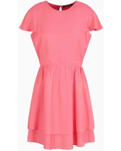 Armani Exchange Twill Flounce Dress - Pink