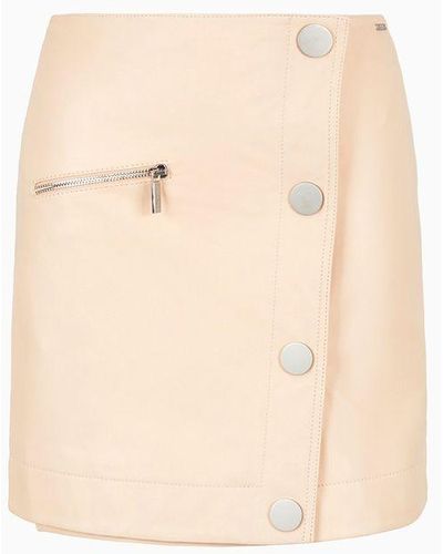 Armani Exchange Leather Miniskirt With Diagonal Buttoning - Natural
