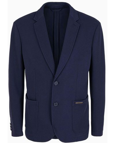 Armani Exchange Single-breasted Jacket In Stretch Fabric - Blue