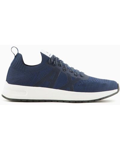 Armani Exchange Fabric Sneakers With Mesh Inserts - Blue