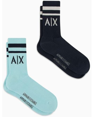 Armani Exchange Two Pack Of Terrycloth Socks - Blue
