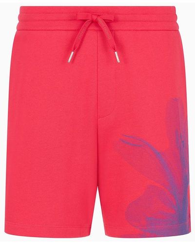 Armani Exchange Organic Cotton Shorts With Asv Foliage Print - Pink
