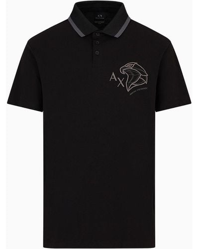 Armani Exchange Regular Fit Pique Polo Shirt With Embroidery - Black