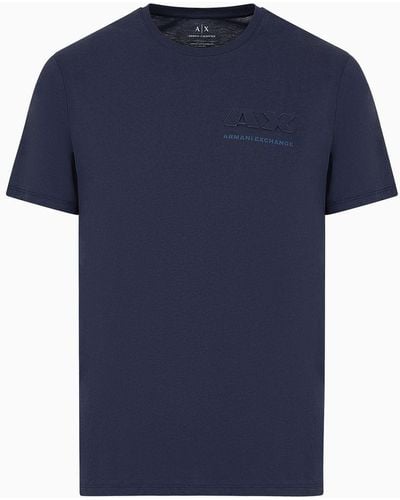 Armani Exchange T-shirt Regular Fit In Jersey Di Cotone Con Logo Sul Petto - Blu