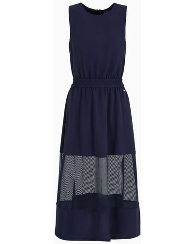Armani Exchange Asv Recycled Fabric Transparent Mesh Detail Long Dress - Blue