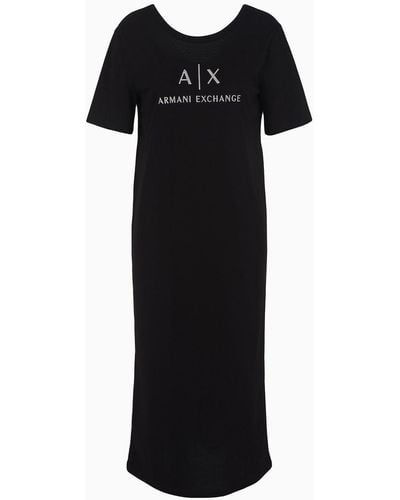 Armani Exchange T-dress Lungo In Jersey Con Stampa Logo - Nero
