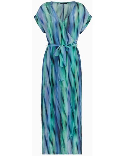 Armani Exchange Long Printed Fabric Satin Dress - Blue