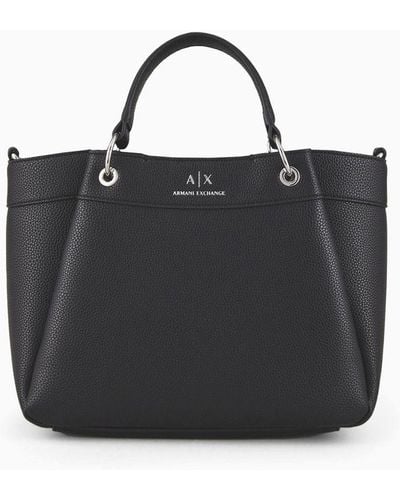 Armani Exchange Borsa Shopper Sagomata Media Con Doppi Manici - Nero