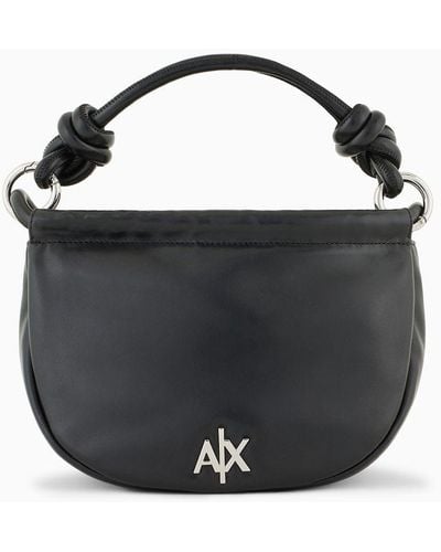 Armani Exchange Small Round Handbag With Logo - Black