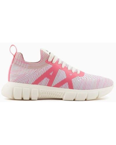 Armani Exchange Sock Trainers In Stretch Fabric - Pink