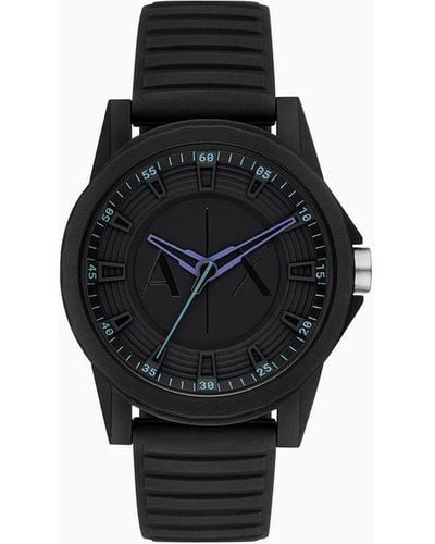 Armani Exchange Montre À Trois Aiguilles En Silicone Noir