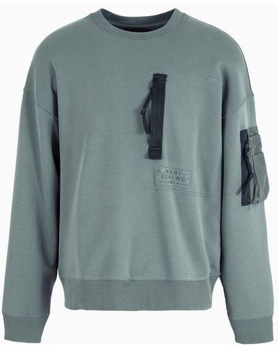 Armani Exchange Crew-neck Sweatshirt With Decorative Pockets - Blue