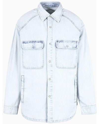 Armani Exchange Regular Fit Shirt In Washed Cotton Denim - Blue