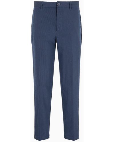 Armani Exchange Regular Fit Seersucker Trousers - Blue