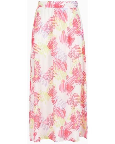 Armani Exchange Long Skirt In Fluid Floral Fabric - Pink