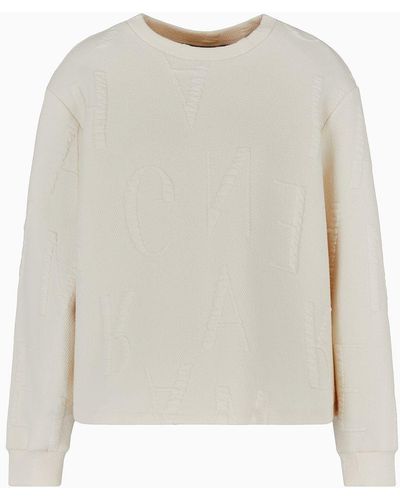 Armani Exchange Crew-neck Sweatshirt With Tonal Embossed Lettering - White