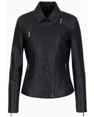 Armani Exchange Biker Jacket With Fitted Waist - Black