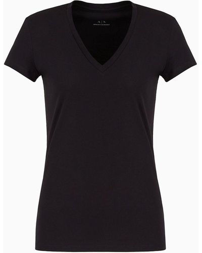 Armani Exchange T-shirt col V coupe slim en coton Pima - Noir
