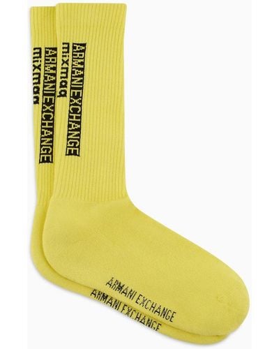 Armani Exchange Socks With Logo In Asv Fabric - Yellow