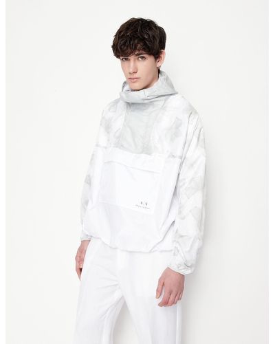 Armani Exchange Packable Jacket In Recycled Nylon With Hood - White