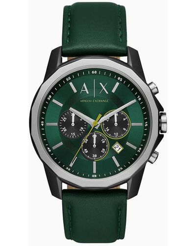 Armani Exchange Leather Strap Watches - Green