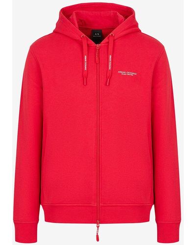 College Graphic Cotton Zip Hoodie in Bold Red
