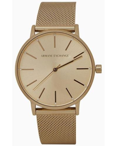 Armani Exchange Orologio A Tre Lancette In Maglia Di Acciaio Inossidabile Color Oro - Bianco