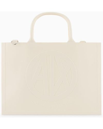 Armani Exchange Milky Bag With Embossed Logo In Recycled Material - Natural