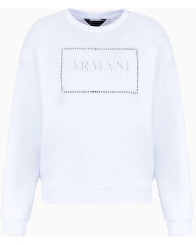 Armani Exchange Crew-neck Sweatshirt With Logo Print In Asv Organic Cotton - White