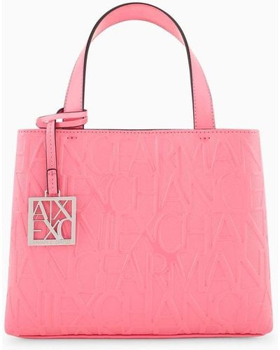 Armani Exchange Shopper With All-over Embossed Logo Lettering - Pink