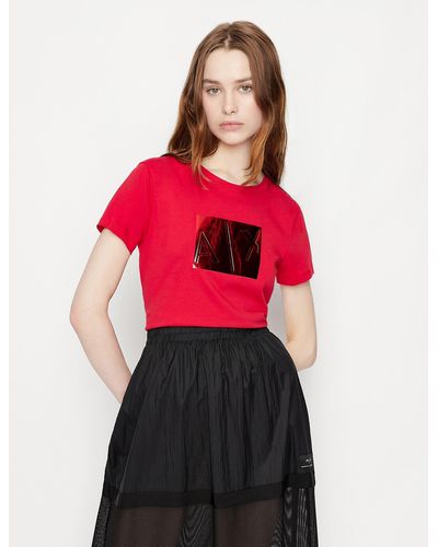 Armani Exchange Regular Fit T-shirt In Organic Cotton - Red